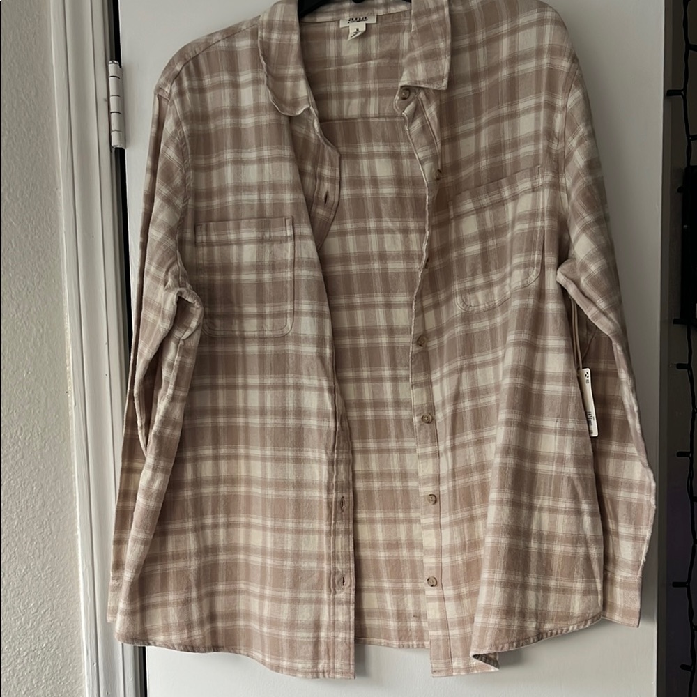 a.n.a Tan and White Plaid Flannel